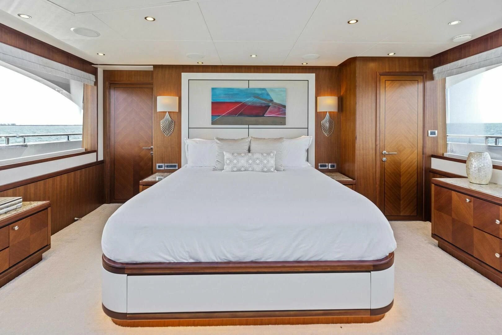a large bed in a room aboard CLAYMAKER Yacht for Sale