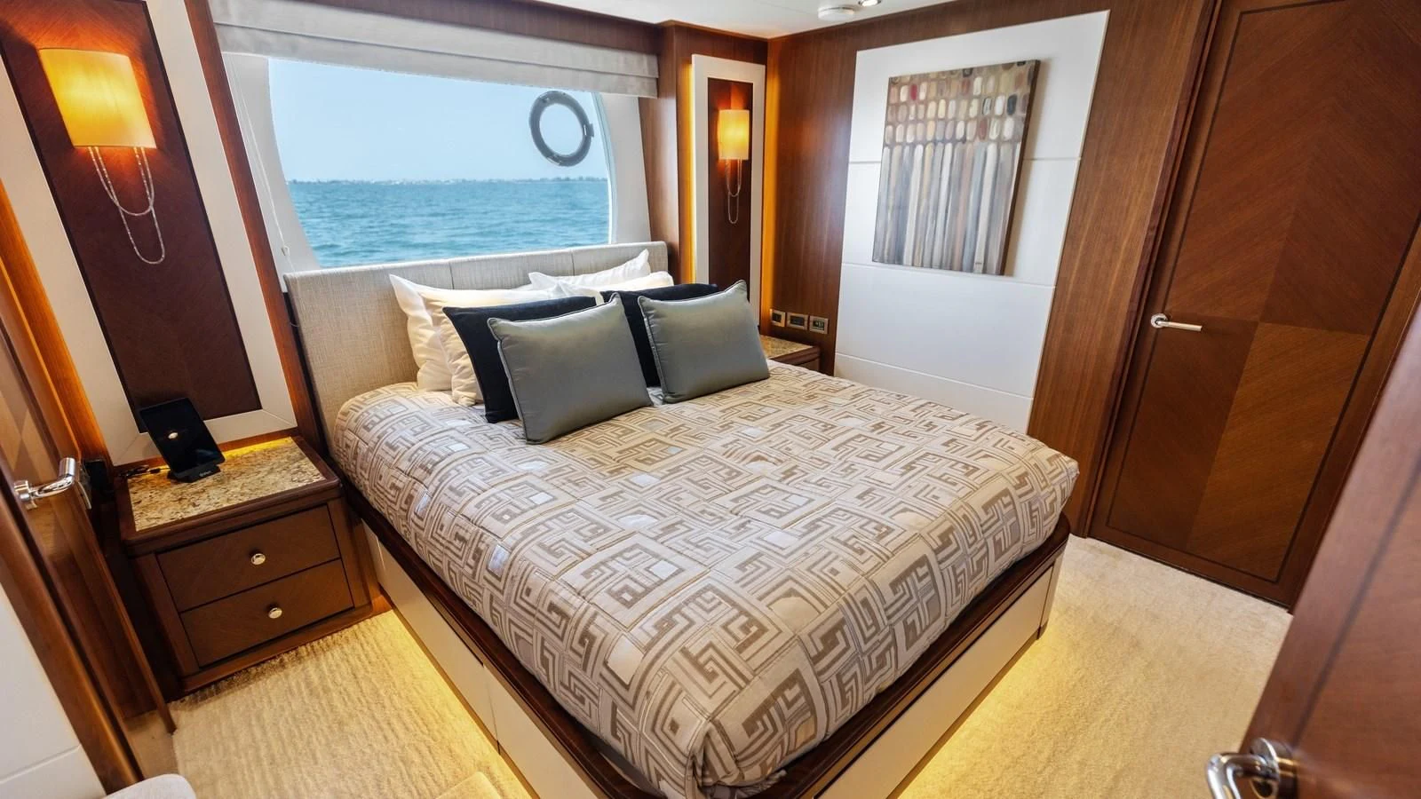 a bed in a room aboard CLAYMAKER Yacht for Sale