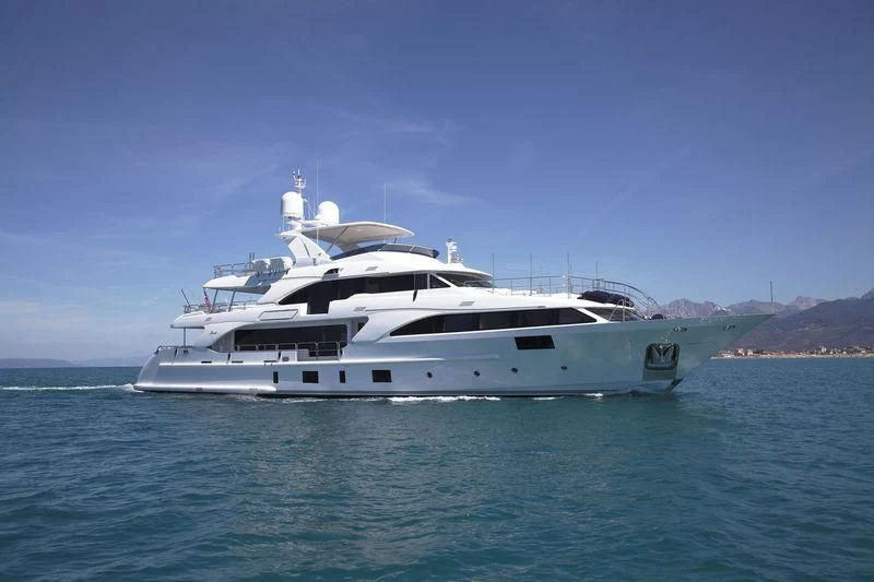 a white yacht in the water aboard LADY LILIAN Yacht for Sale
