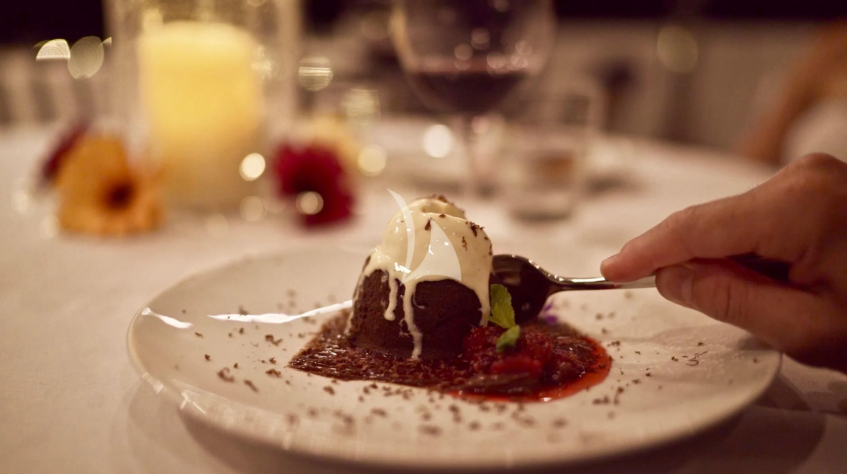 a person eating a dessert aboard DE LISLE III Yacht for Sale