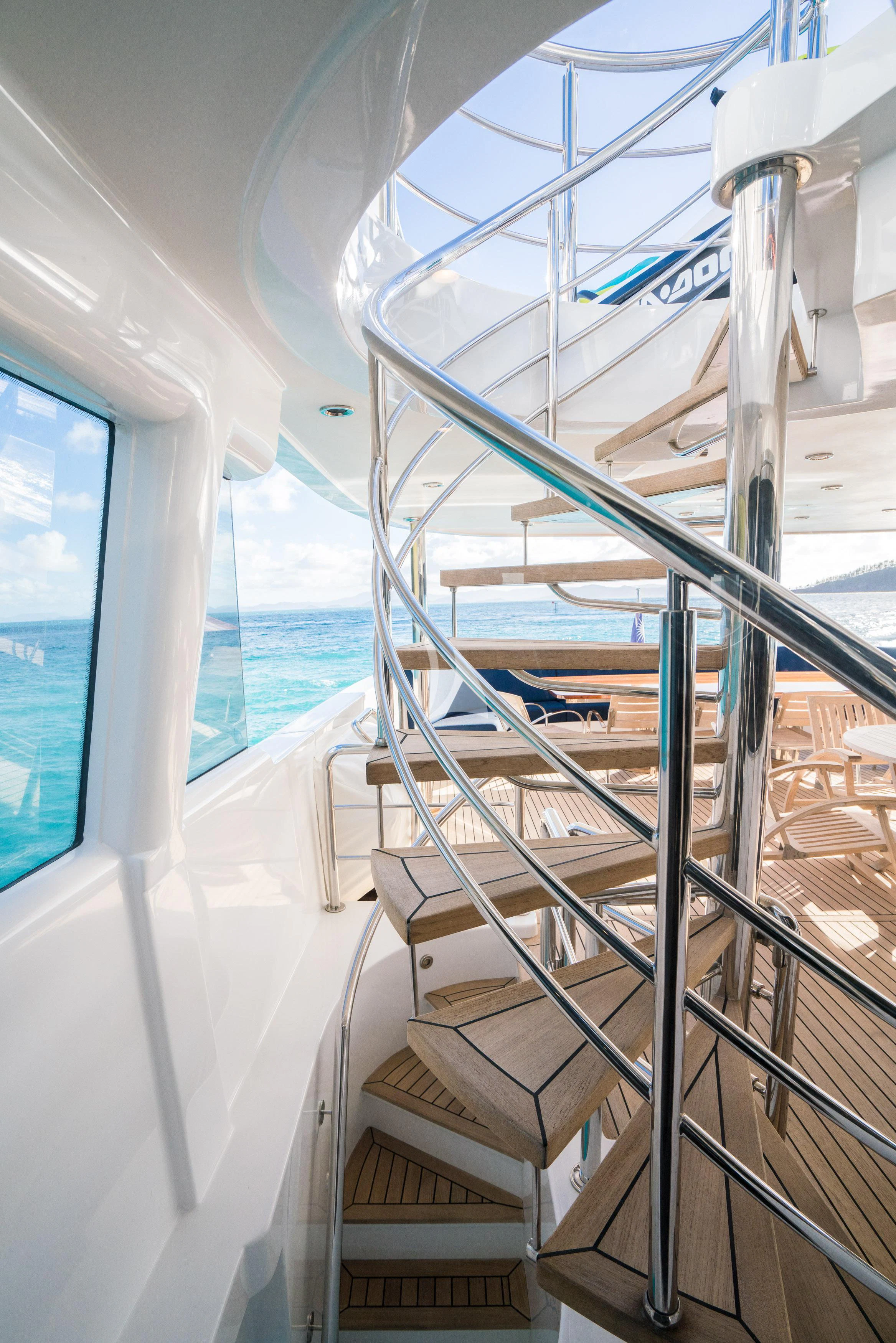 a white boat with metal railings aboard DE LISLE III Yacht for Sale