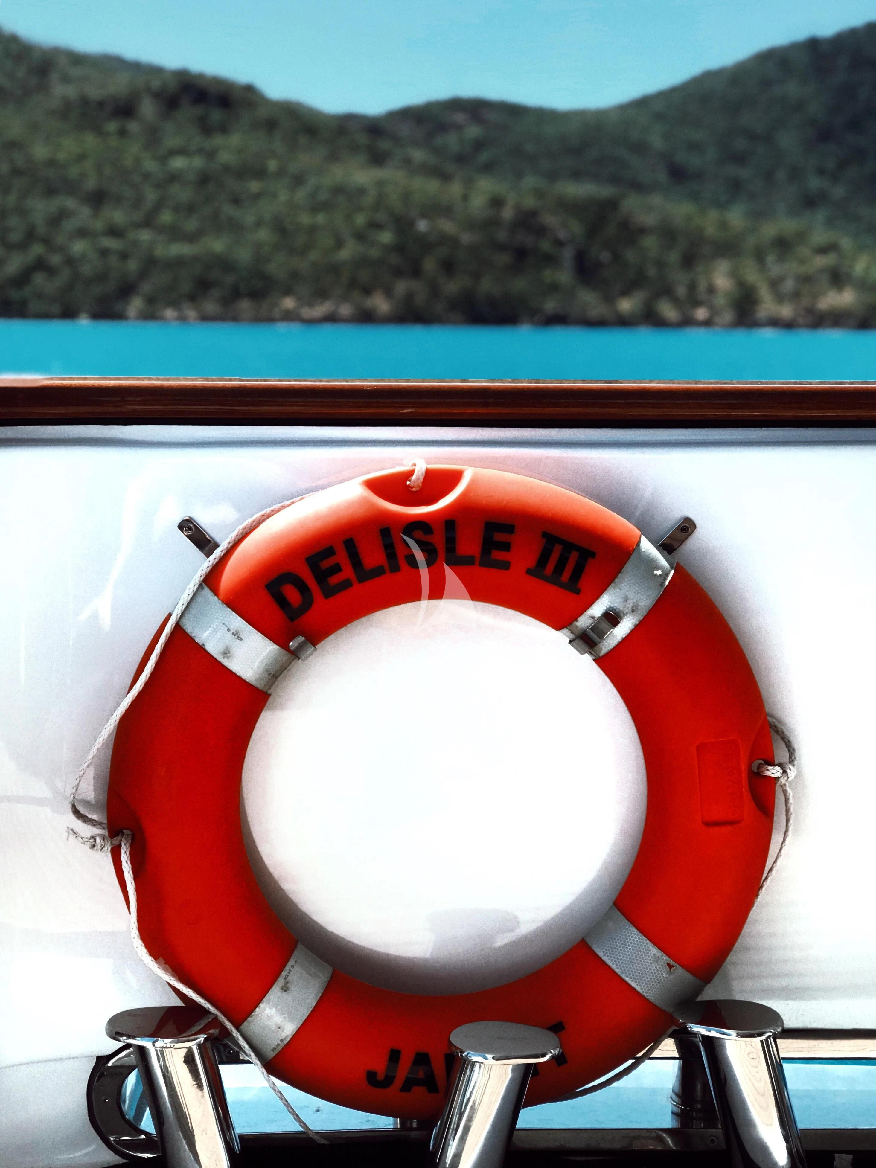 a helmet on a boat aboard DE LISLE III Yacht for Sale