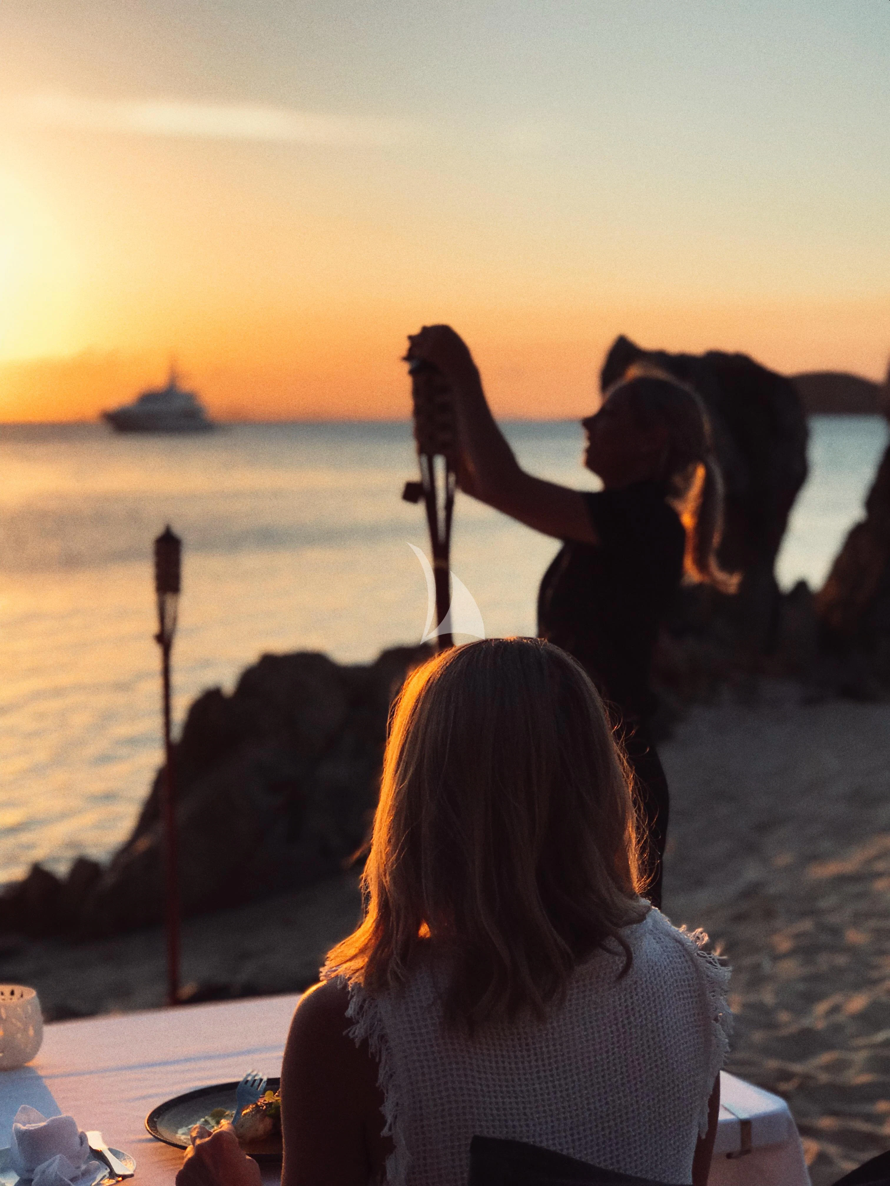 a woman holding a stick and looking at a horse aboard DE LISLE III Yacht for Sale