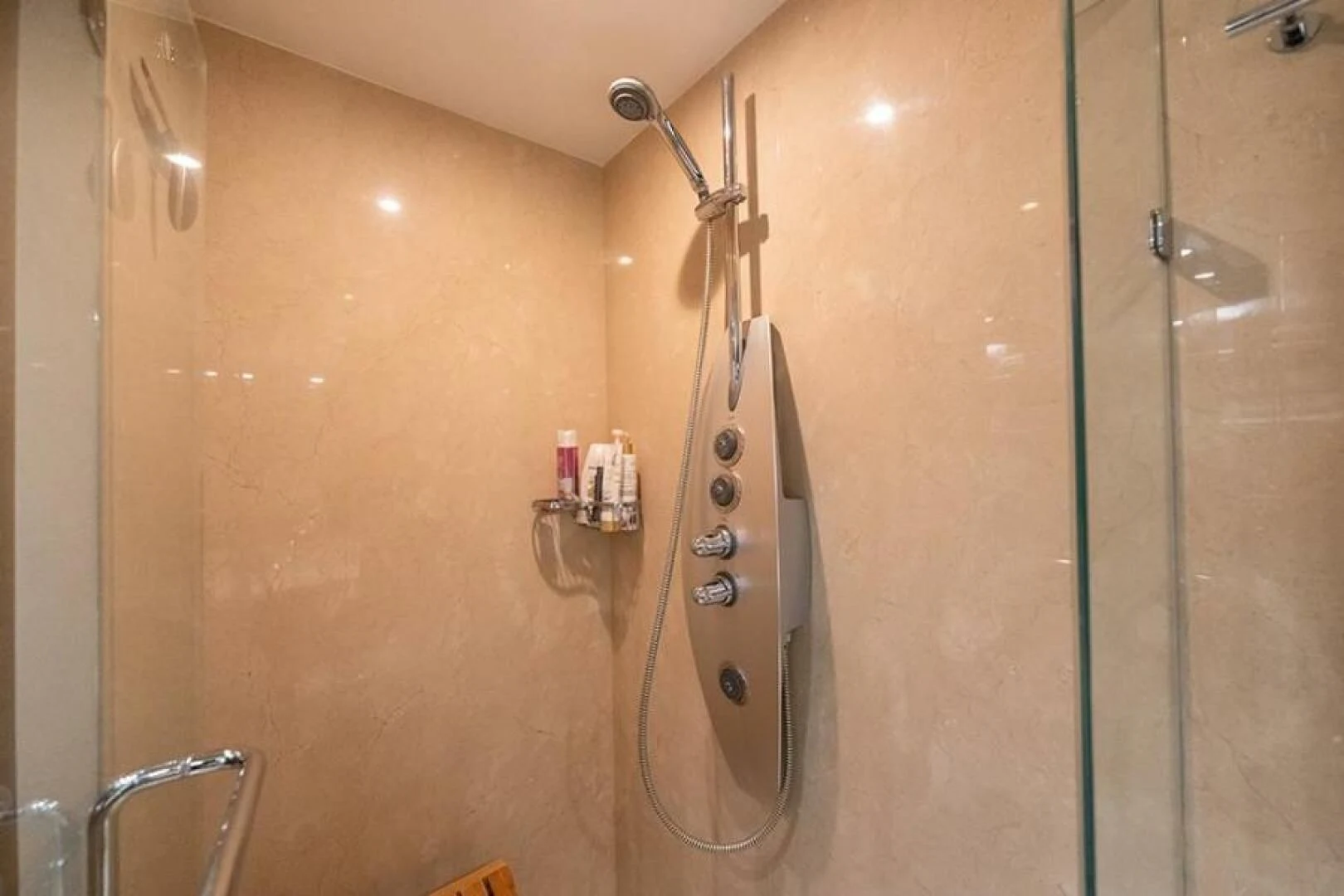 a shower with a glass door aboard LATITUDE Yacht for Sale