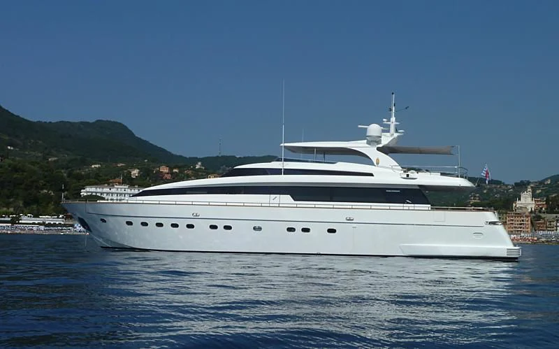 a white yacht in the water aboard PERTULA Yacht for Sale