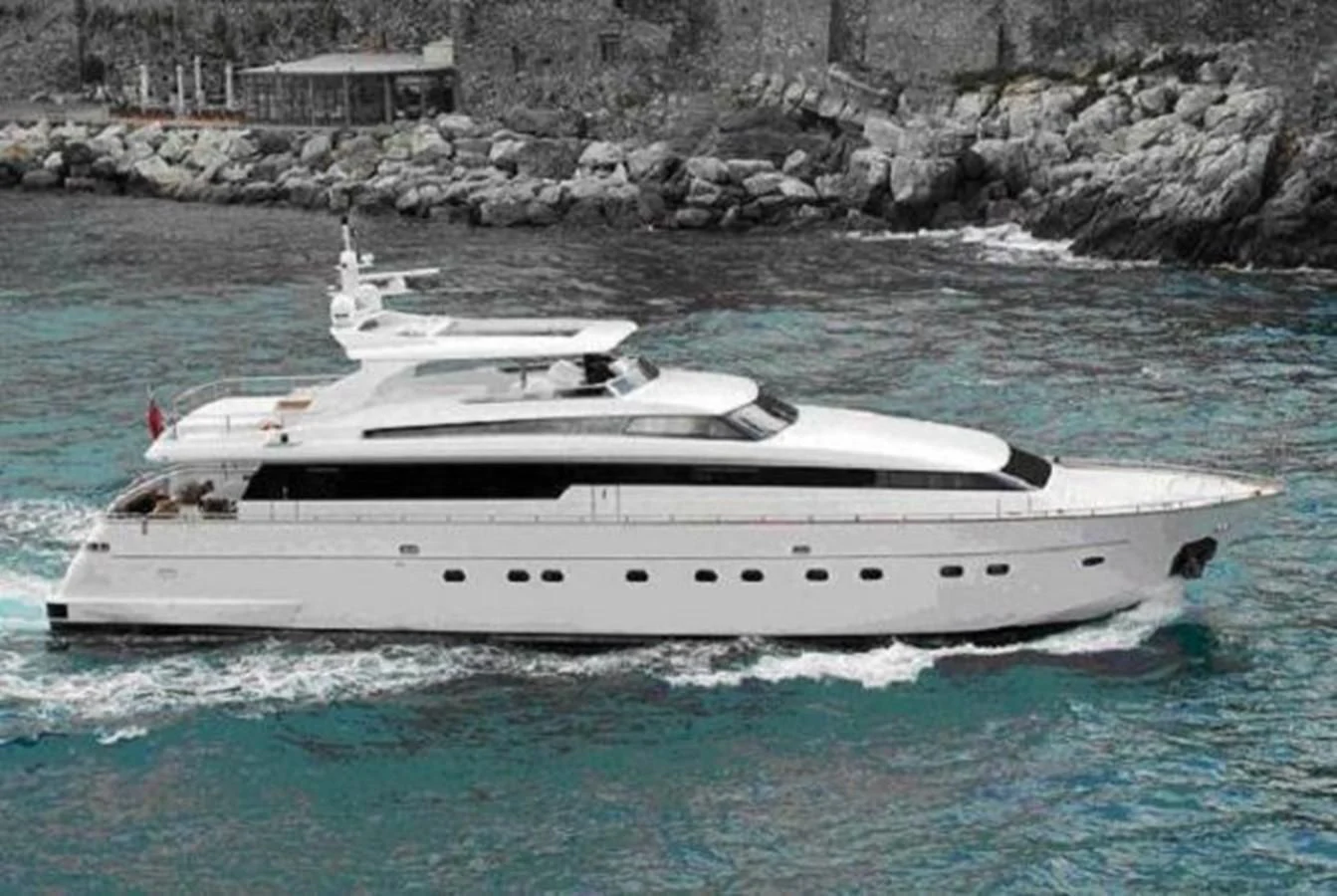 a white yacht in the water aboard PERTULA Yacht for Sale