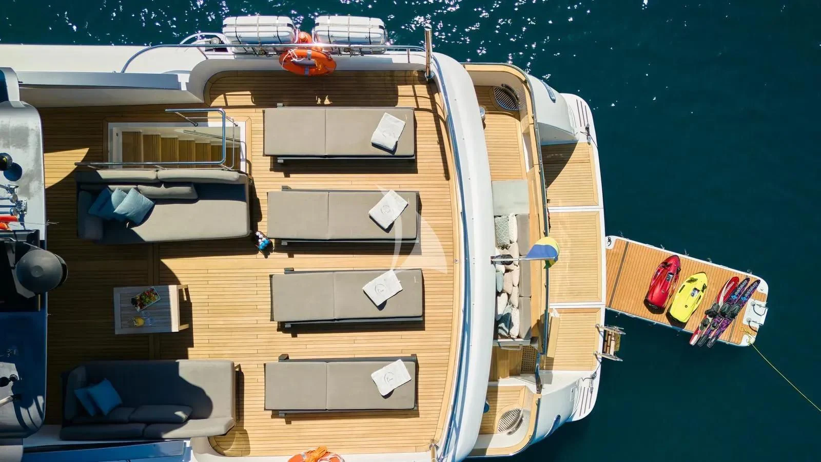 a high angle view of a boat aboard PERTULA Yacht for Sale