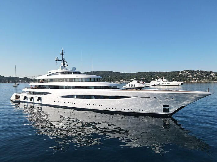 a large white boat in the water aboard SOPHIA Yacht for Sale