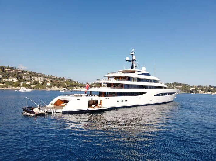a large white boat in the water aboard SOPHIA Yacht for Sale