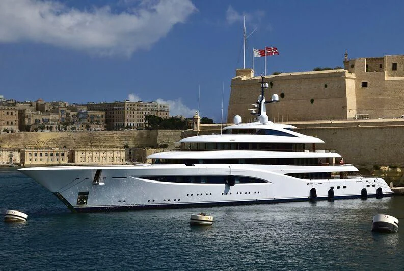 a large white boat in the water aboard SOPHIA Yacht for Sale