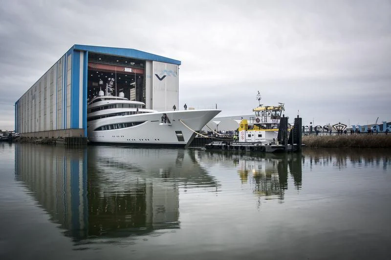 a boat docked at a pier aboard SOPHIA Yacht for Sale