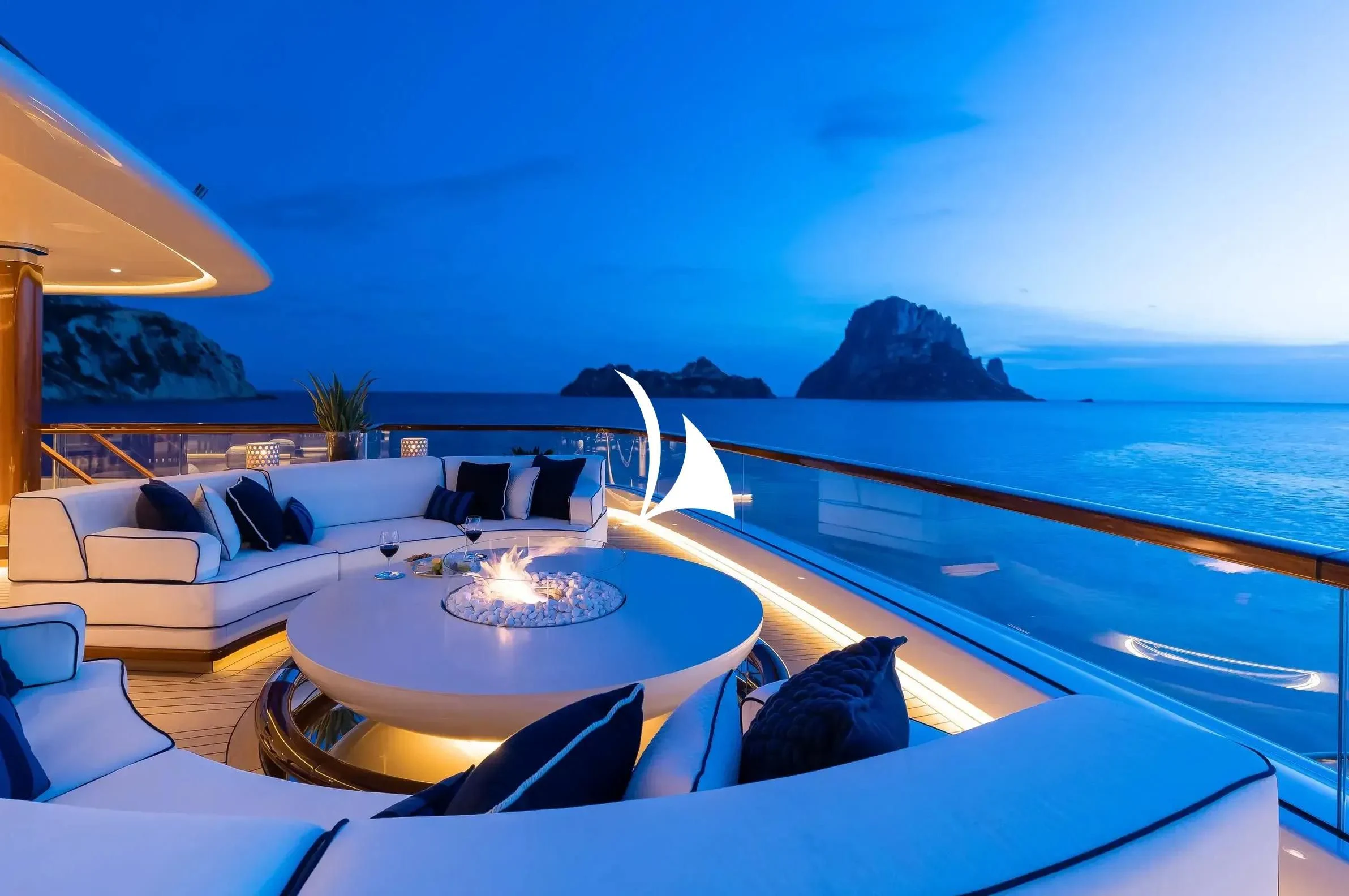 a large lounge area with a table and chairs on it aboard SOPHIA Yacht for Sale