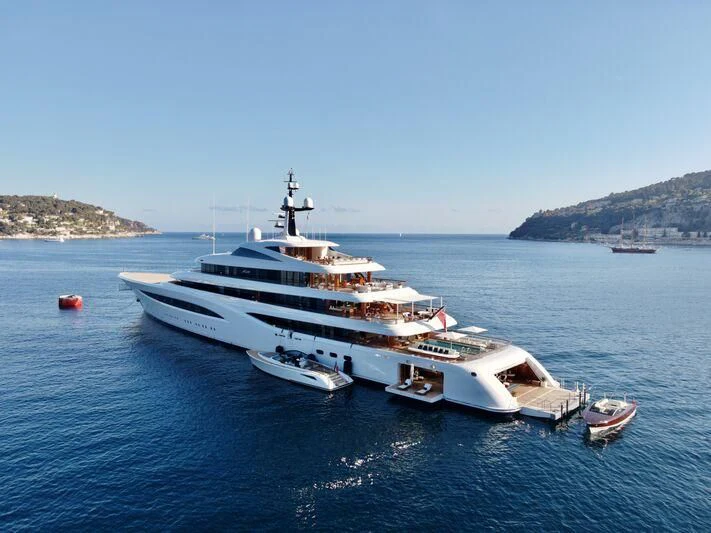 a large ship in the water aboard SOPHIA Yacht for Sale
