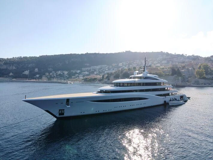 a white yacht on the water aboard SOPHIA Yacht for Sale