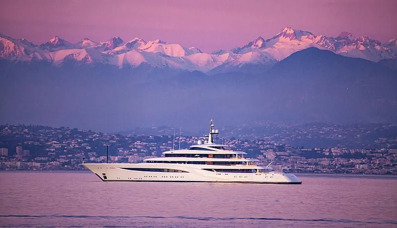 a large white ship in the water aboard SOPHIA Yacht for Sale