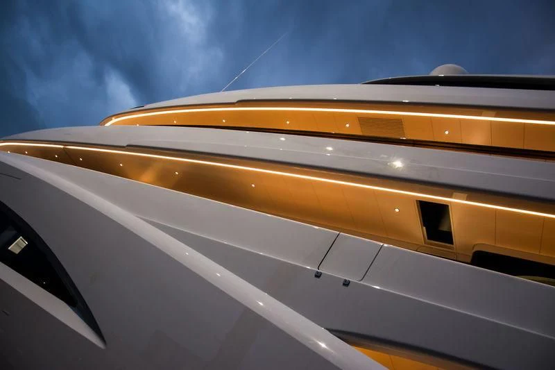 the side of a white car aboard SOPHIA Yacht for Sale