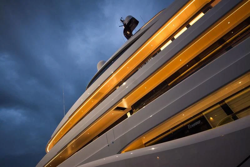 a person climbing a tall building aboard SOPHIA Yacht for Sale