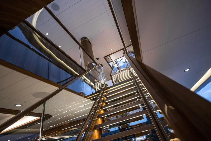 looking up a staircase aboard SOPHIA Yacht for Sale