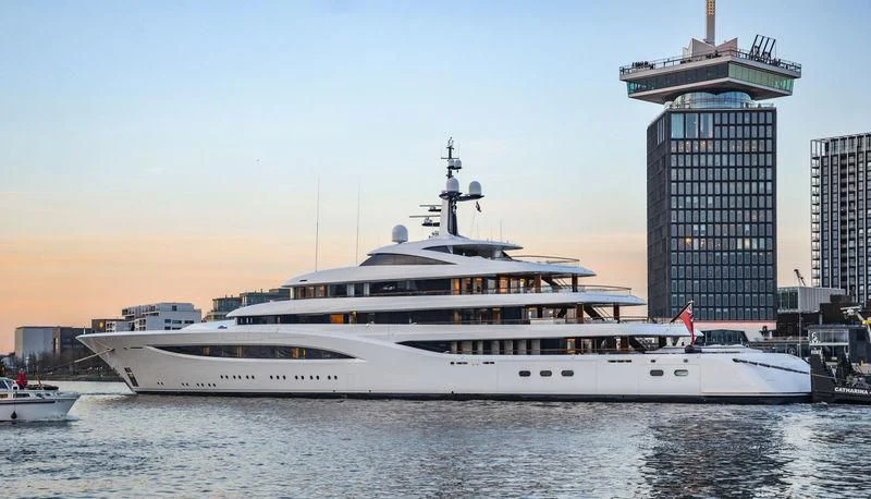a large white boat in the water aboard SOPHIA Yacht for Sale