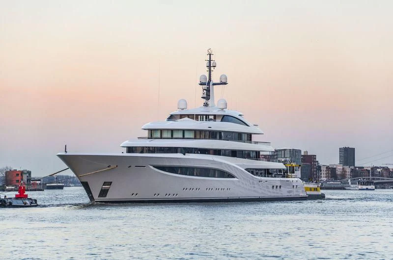 a large white boat in the water aboard SOPHIA Yacht for Sale