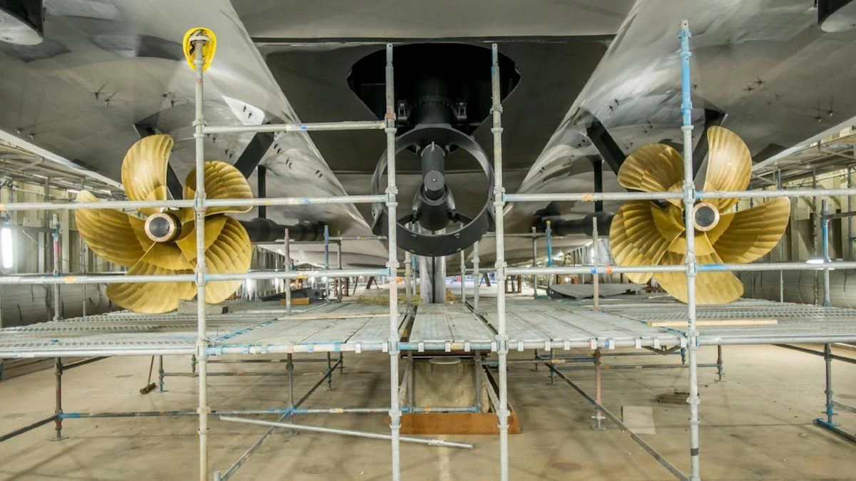 a large room with several large fan aboard SOPHIA Yacht for Sale