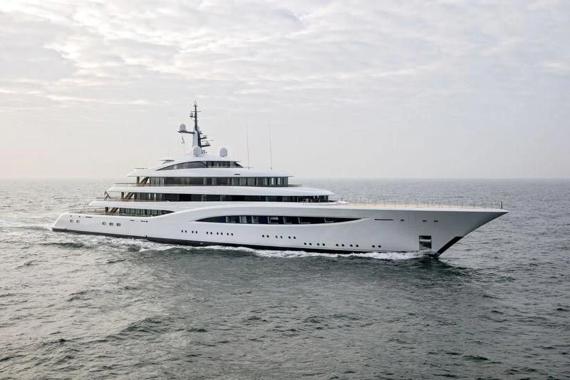 a large white ship in the water aboard SOPHIA Yacht for Sale