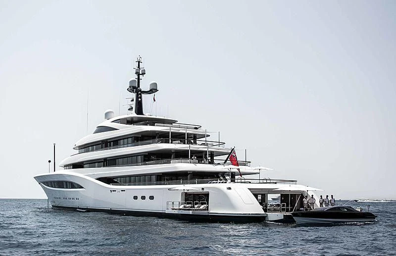 a large white boat in the water aboard SOPHIA Yacht for Sale
