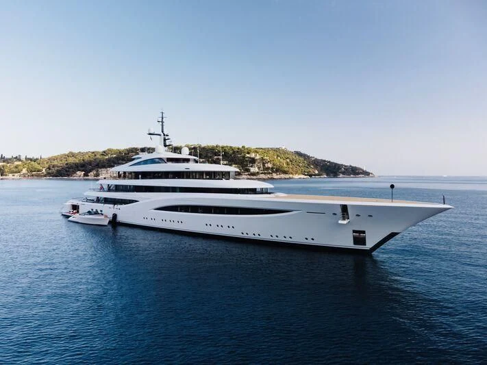 a white yacht in the water aboard SOPHIA Yacht for Sale