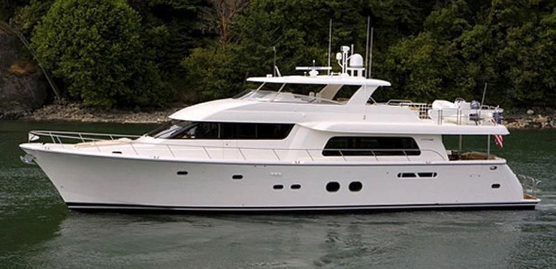 a white yacht in the water aboard L'DOR V'DOR Yacht for Sale