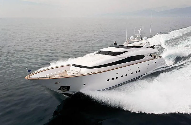 a white yacht on the water aboard SASHAY Yacht for Sale