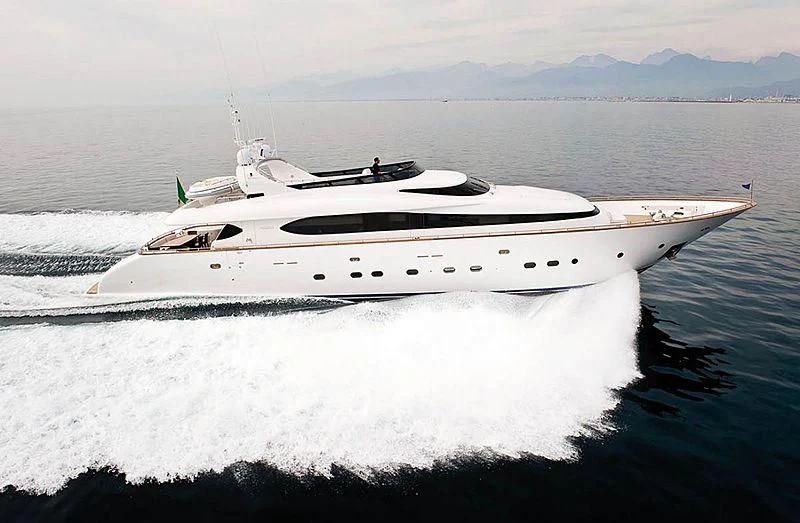 a white yacht on the water aboard SASHAY Yacht for Sale