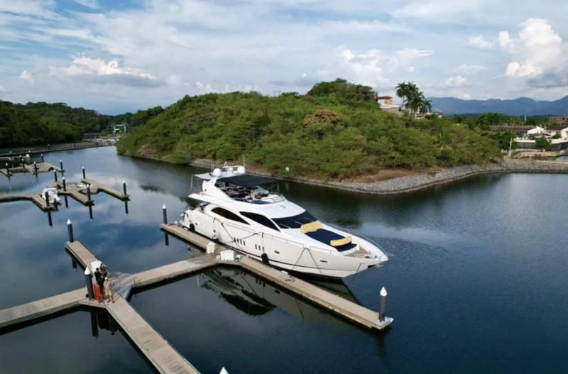 a boat on the water aboard 'S NOON SOMEWHERE Yacht for Sale