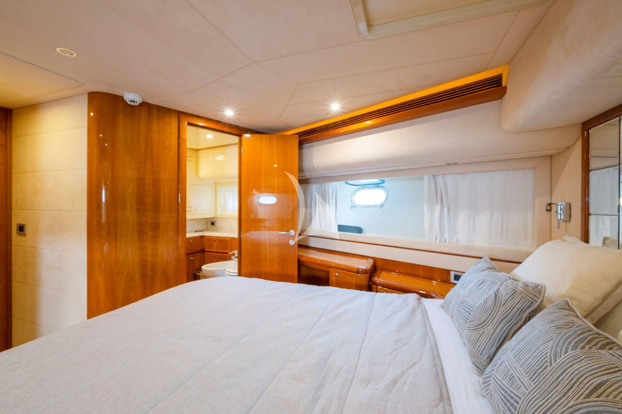 a bed in a room aboard ASTARTE Yacht for Sale