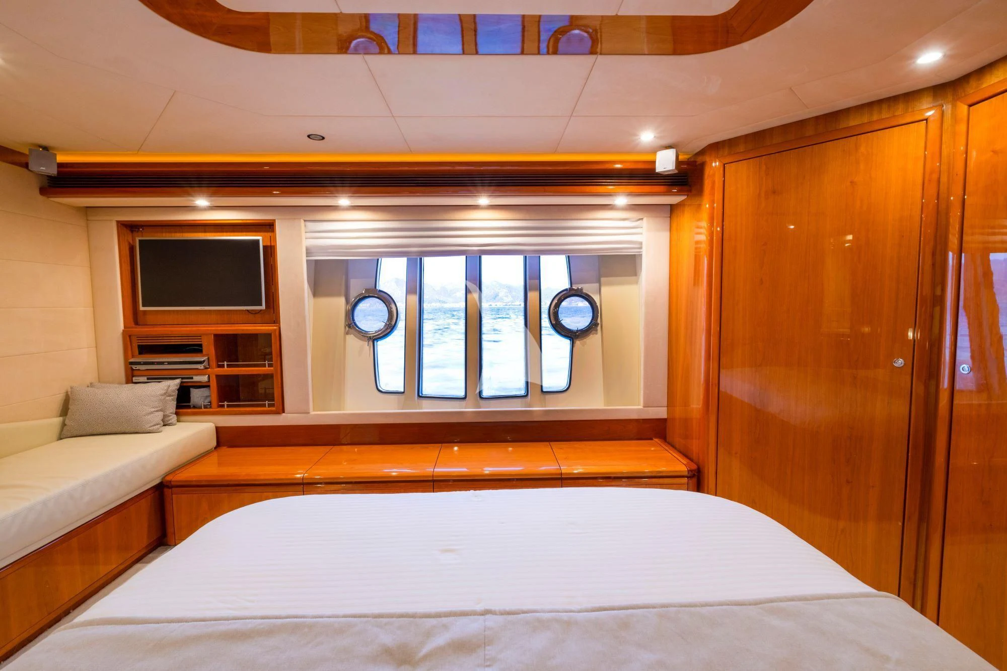 a bed in a room aboard ASTARTE Yacht for Sale