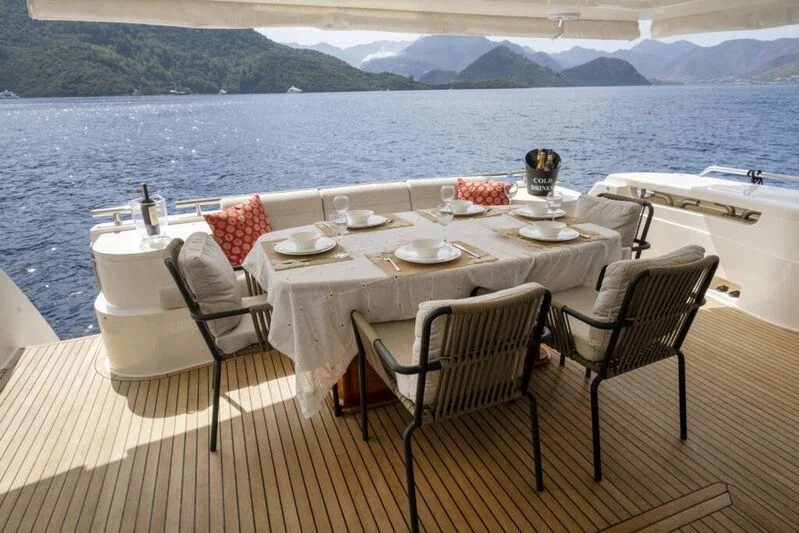 a table set for a meal on a boat aboard ASTARTE Yacht for Sale