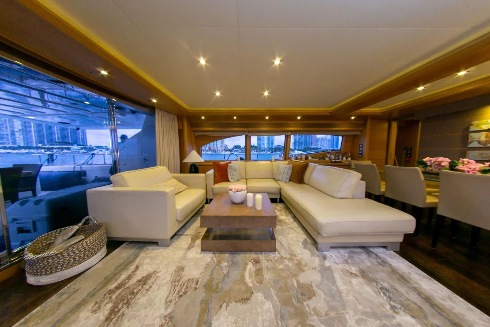 a living room with a large window aboard ADAR Yacht for Sale
