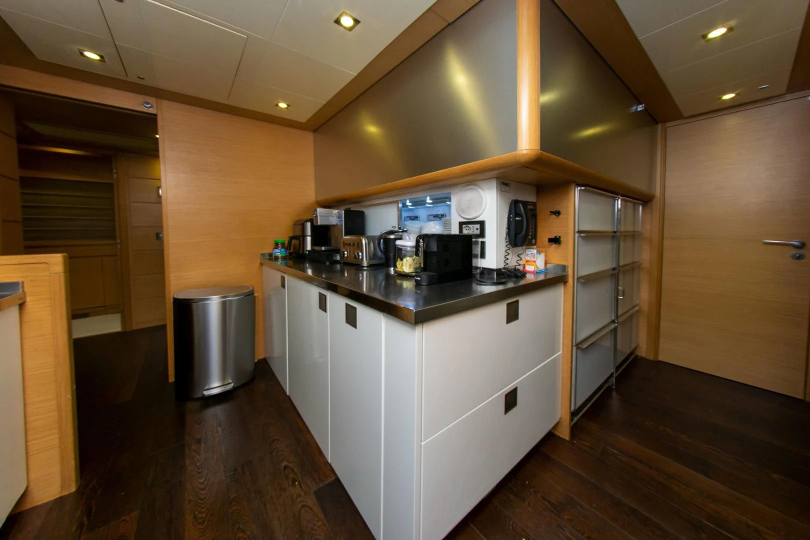 a kitchen with a large island aboard ADAR Yacht for Sale