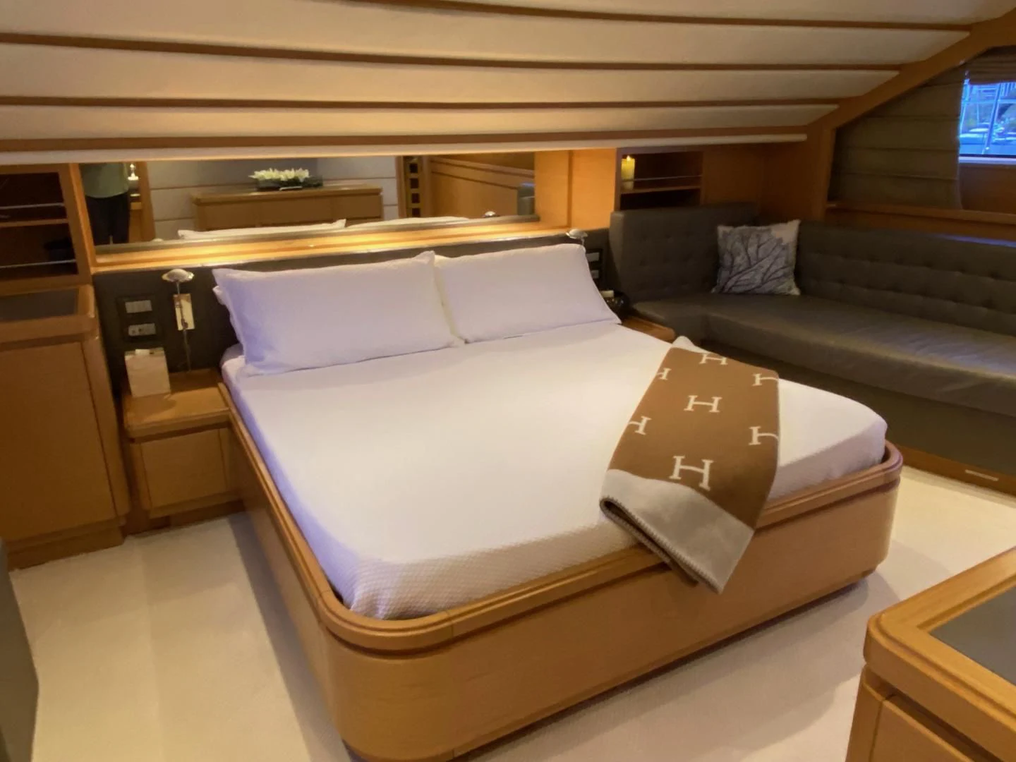 a bed in a room aboard ADAR Yacht for Sale