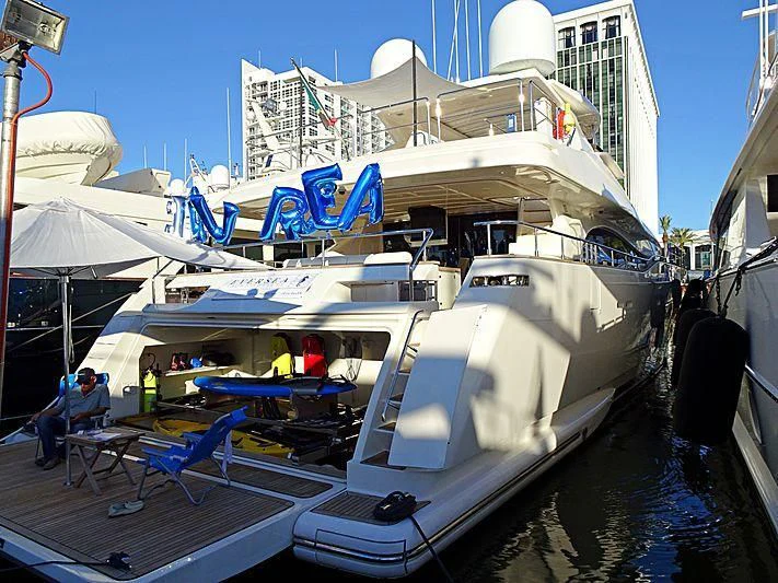 a large white boat docked aboard ADAR Yacht for Sale