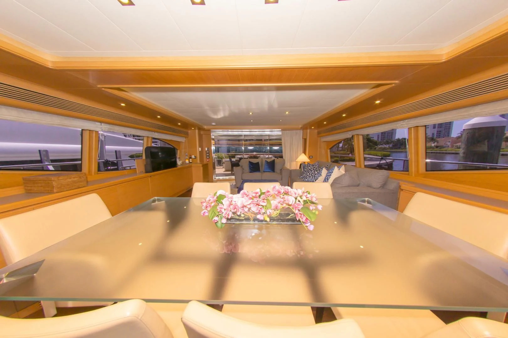 a train with flowers in it aboard ADAR Yacht for Sale