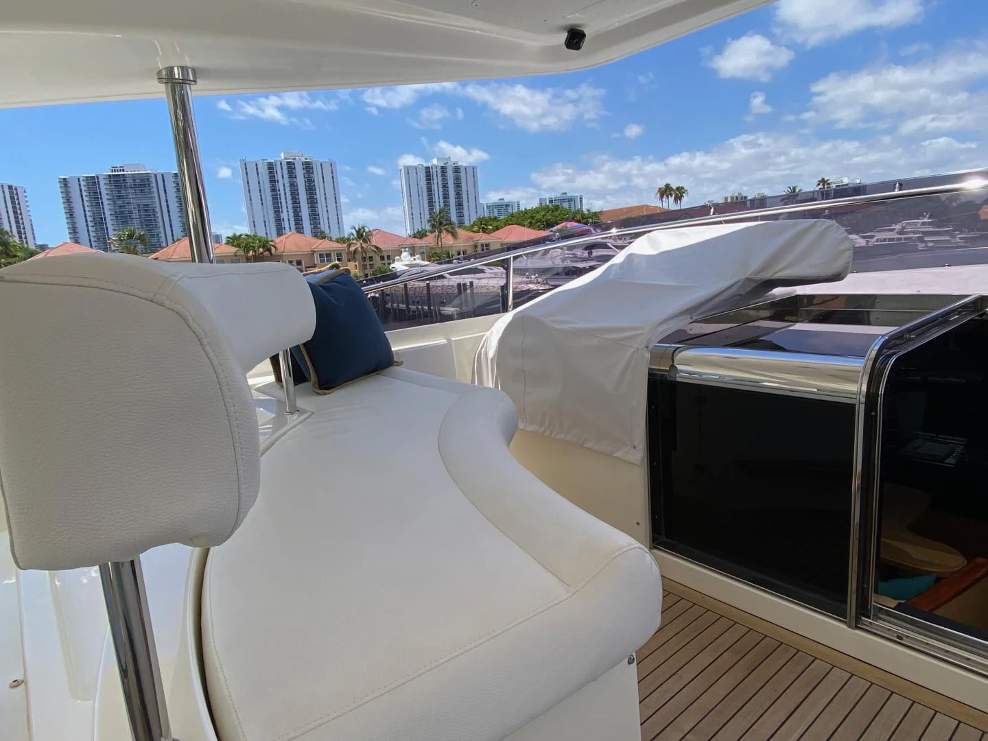 a view of a city from a balcony aboard ADAR Yacht for Sale