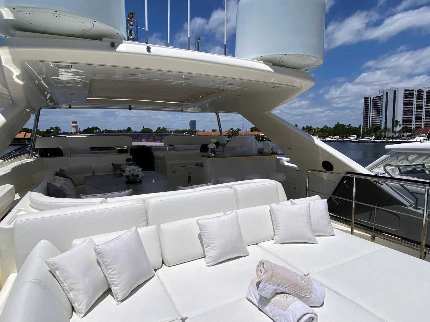 a large white lounge chair on a yacht aboard ADAR Yacht for Sale