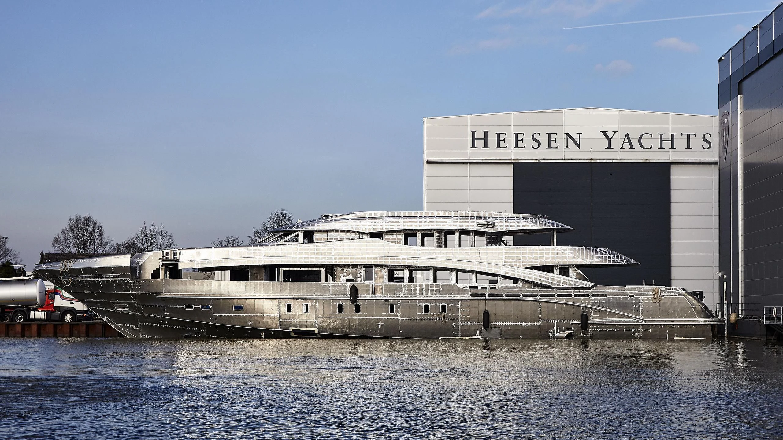 a large building with a sign on the front aboard MASA Yacht for Sale