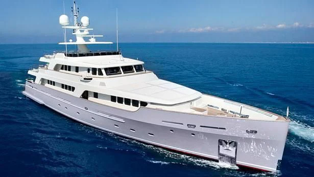 a large white ship in the water aboard LIBRA OMEGA Yacht for Sale
