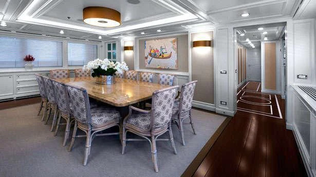 a large kitchen and dining room aboard LIBRA OMEGA Yacht for Sale