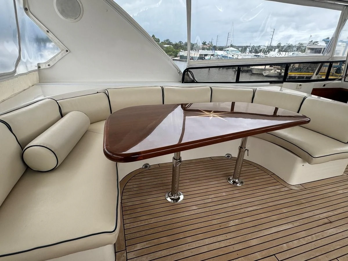 a table on a boat aboard DREAMCHASER Yacht for Sale