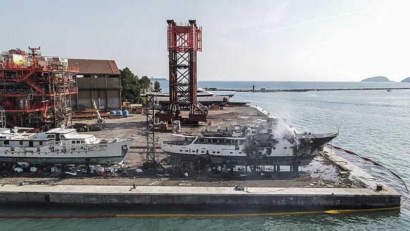 a large ship in the water aboard HIDALGO Yacht for Sale