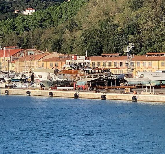 a town next to a body of water aboard HIDALGO Yacht for Sale
