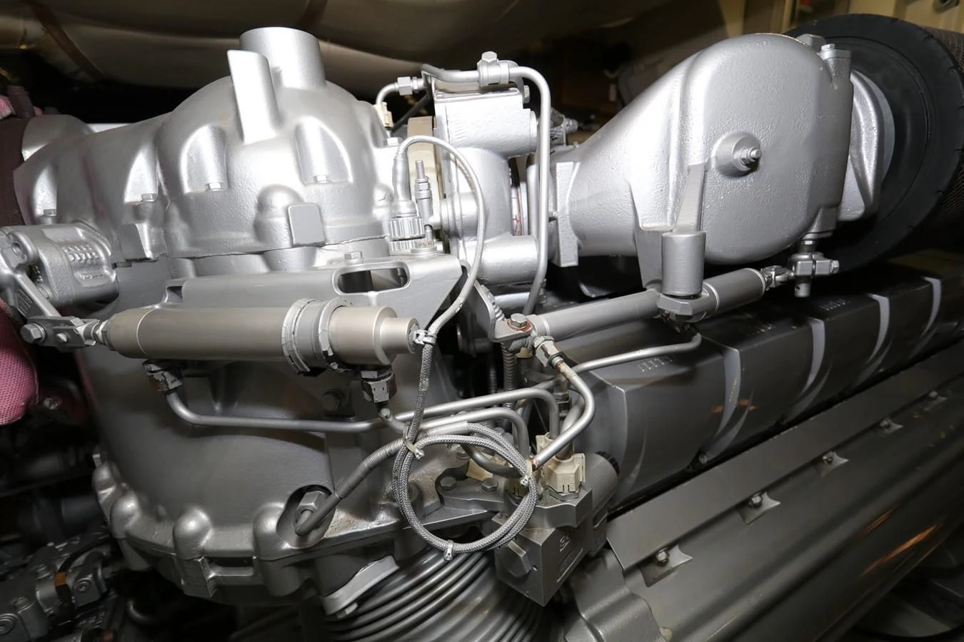 a close-up of a car engine aboard VANTAGE Yacht for Charter