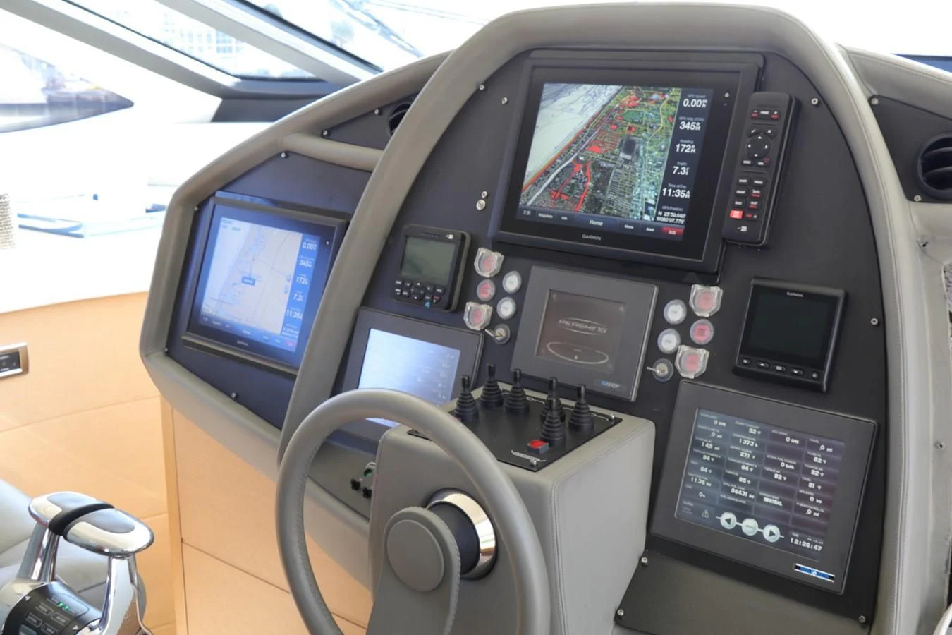 a car with a screen and a monitor aboard VANTAGE Yacht for Charter